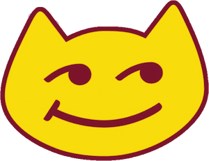 yellow smugly smiling simple face with cat ears and brown border detailing