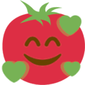 smiling tomato with three green hearts