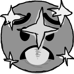 scribbly-outline greyscale hot face with sparkles atop it