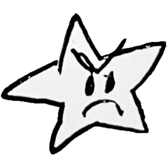 crude drawing of a star with a frowning face